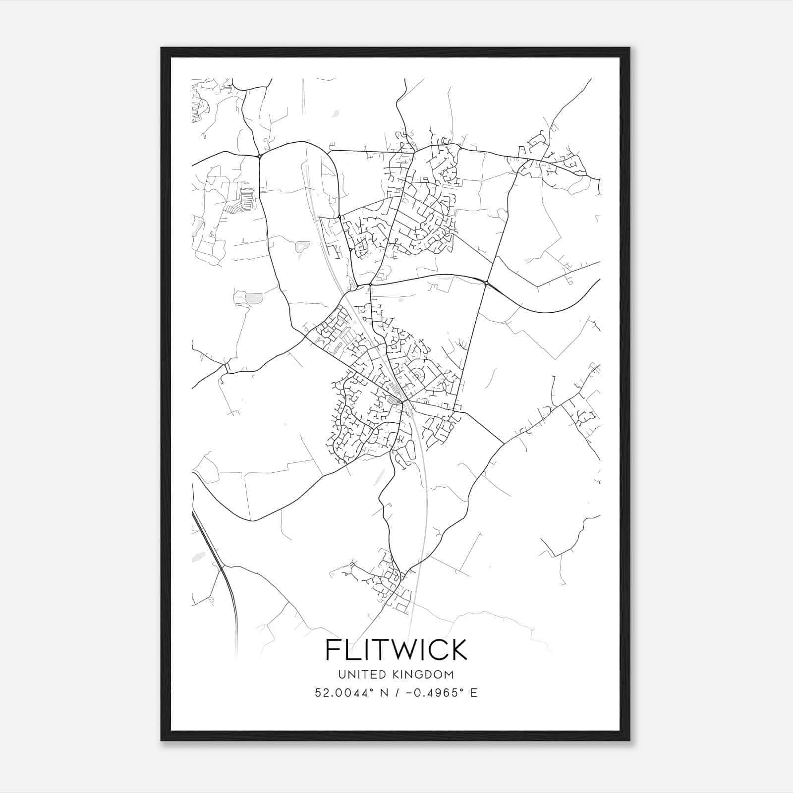 Flitwick United Kingdom Map Poster, Modern Home Decor Wall Art Print