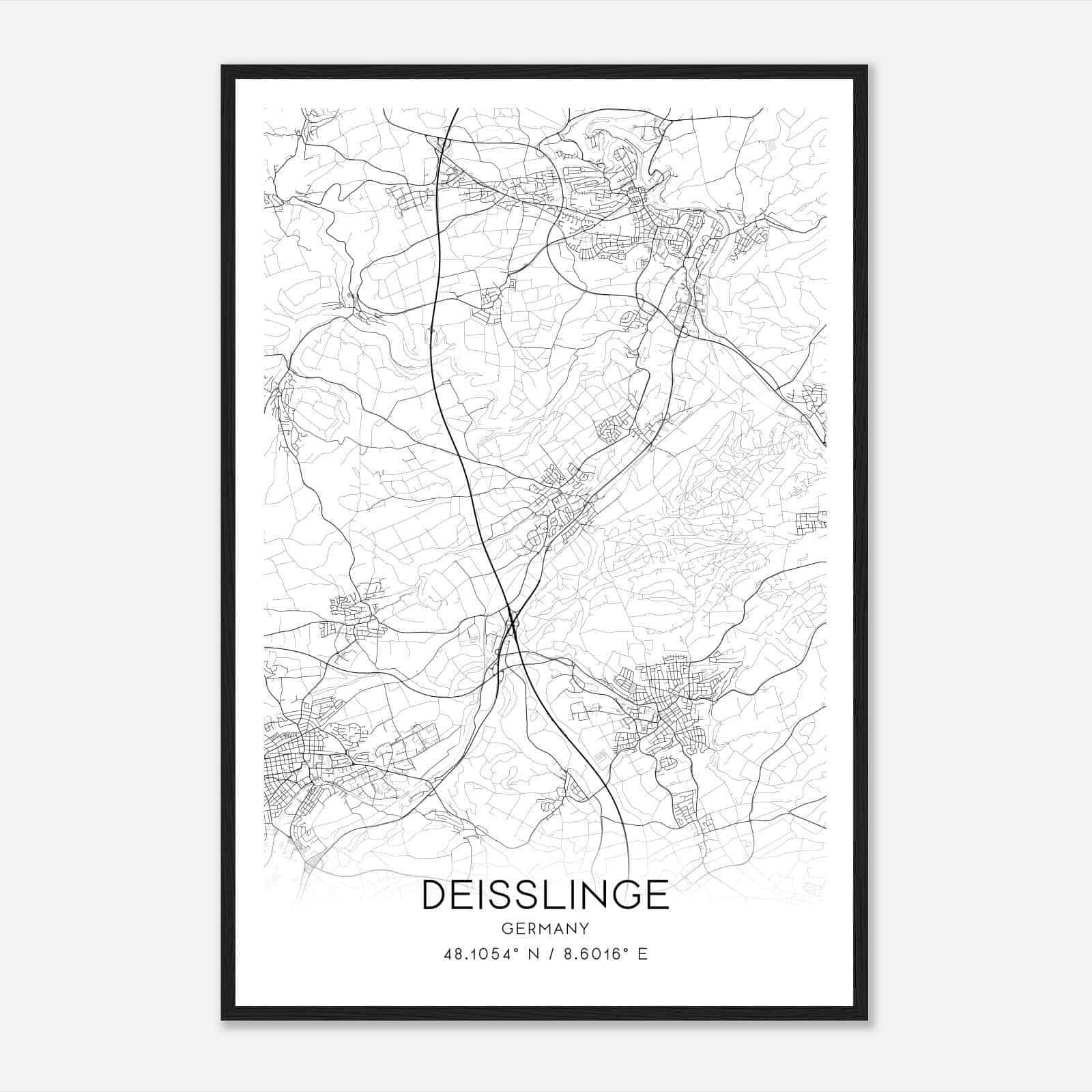 Deisslingen Germany Map Poster, Modern Home Decor Wall Art Print