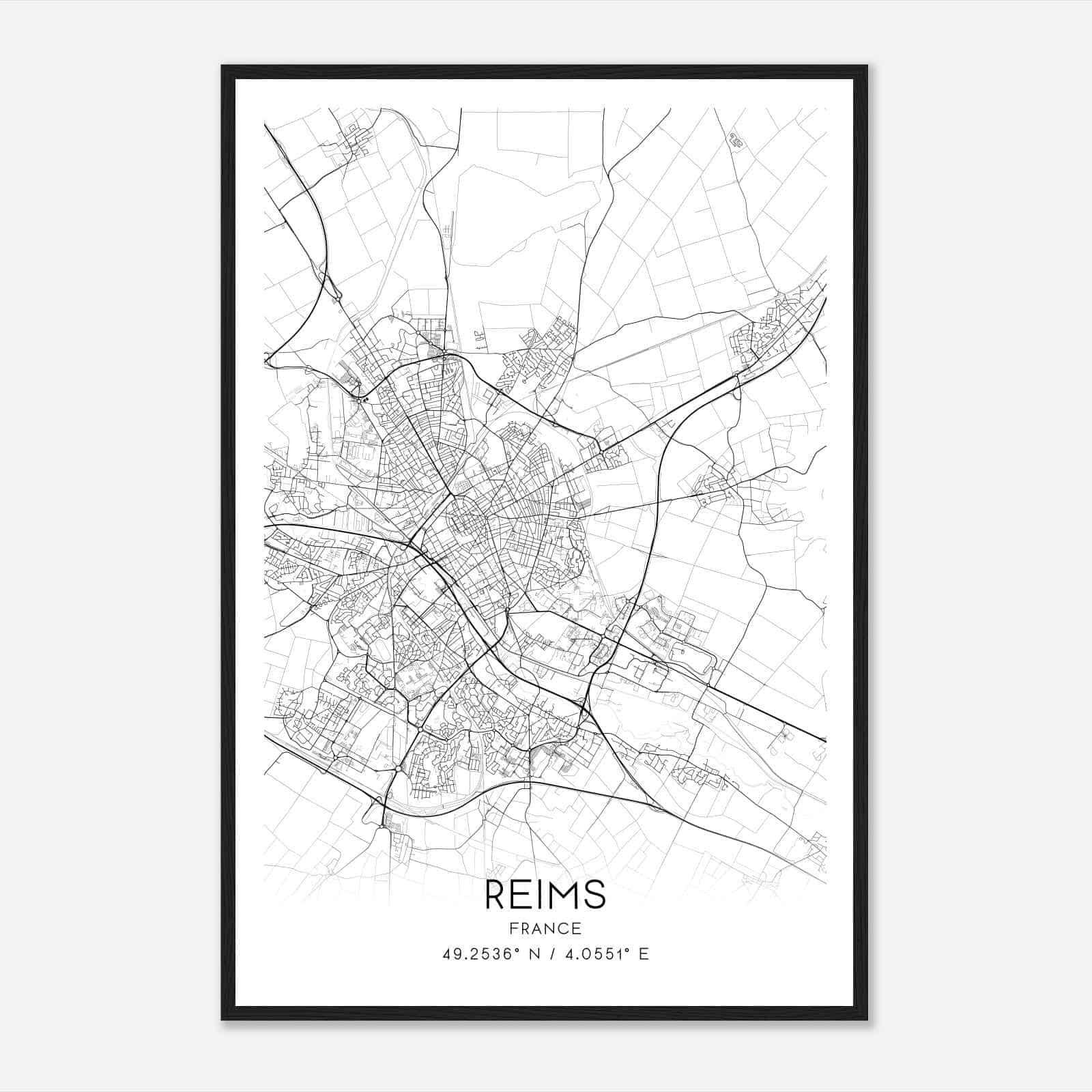 Reims France Map Poster, Modern Home Decor Wall Art Print
