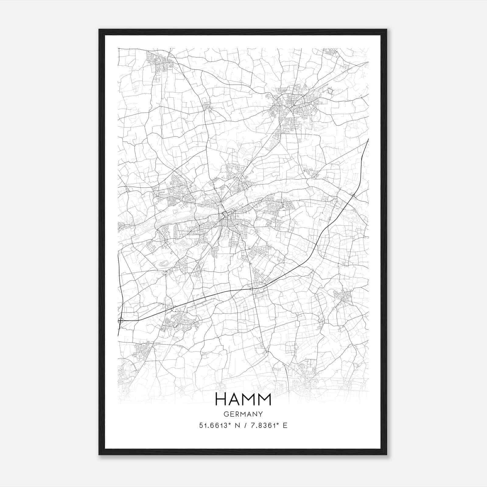 Hamm Germany Map Poster, Modern Home Decor Wall Art Print