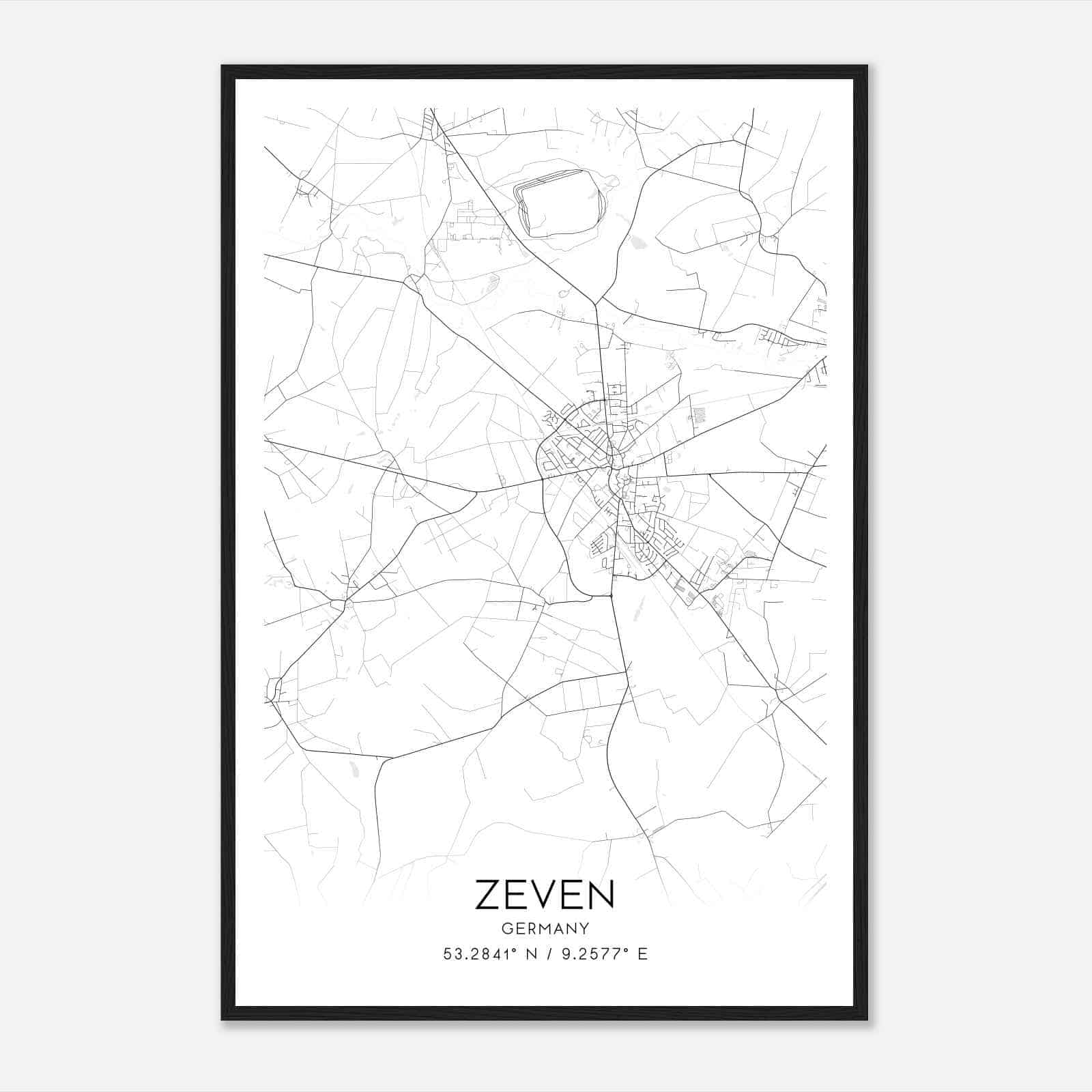 Zeven Germany Map Poster, Modern Home Decor Wall Art Print