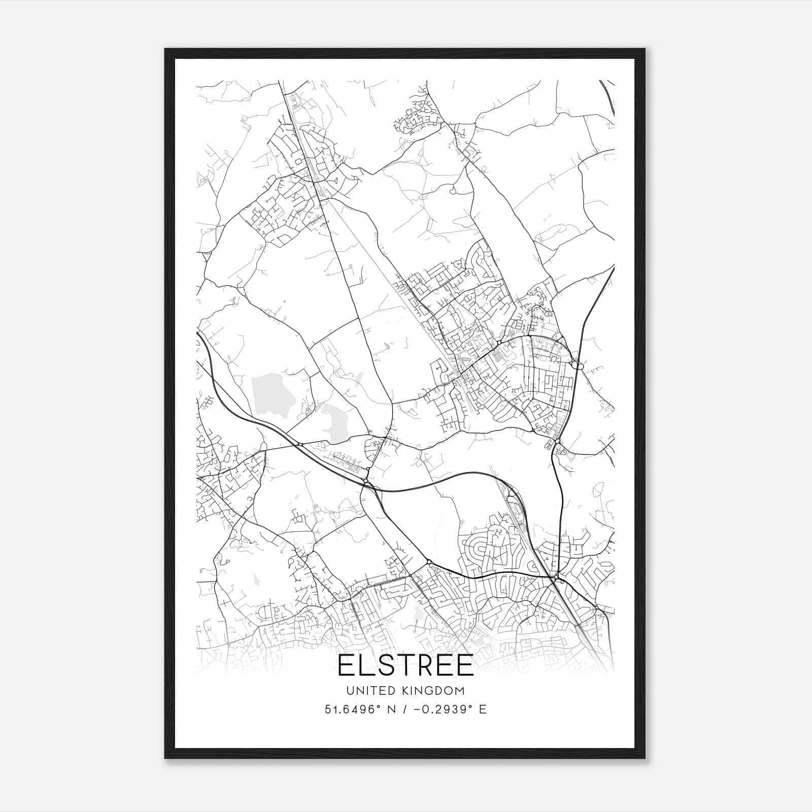 Elstree United Kingdom Map Poster, Modern Home Decor Wall Art Print