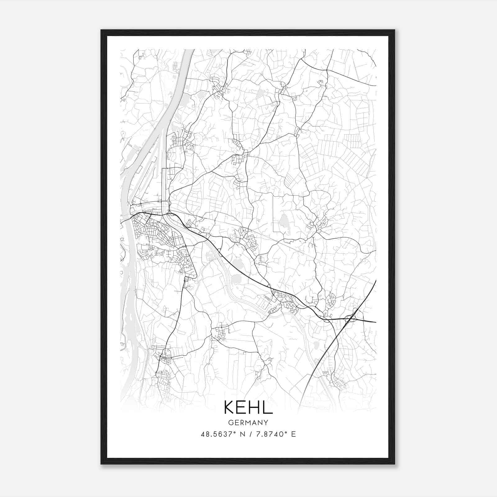 Kehl Germany Map Poster, Modern Home Decor Wall Art Print