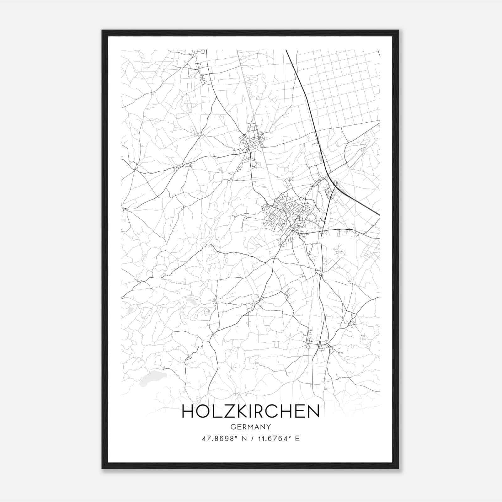 Holzkirchen Germany Map Poster, Modern Home Decor Wall Art Print