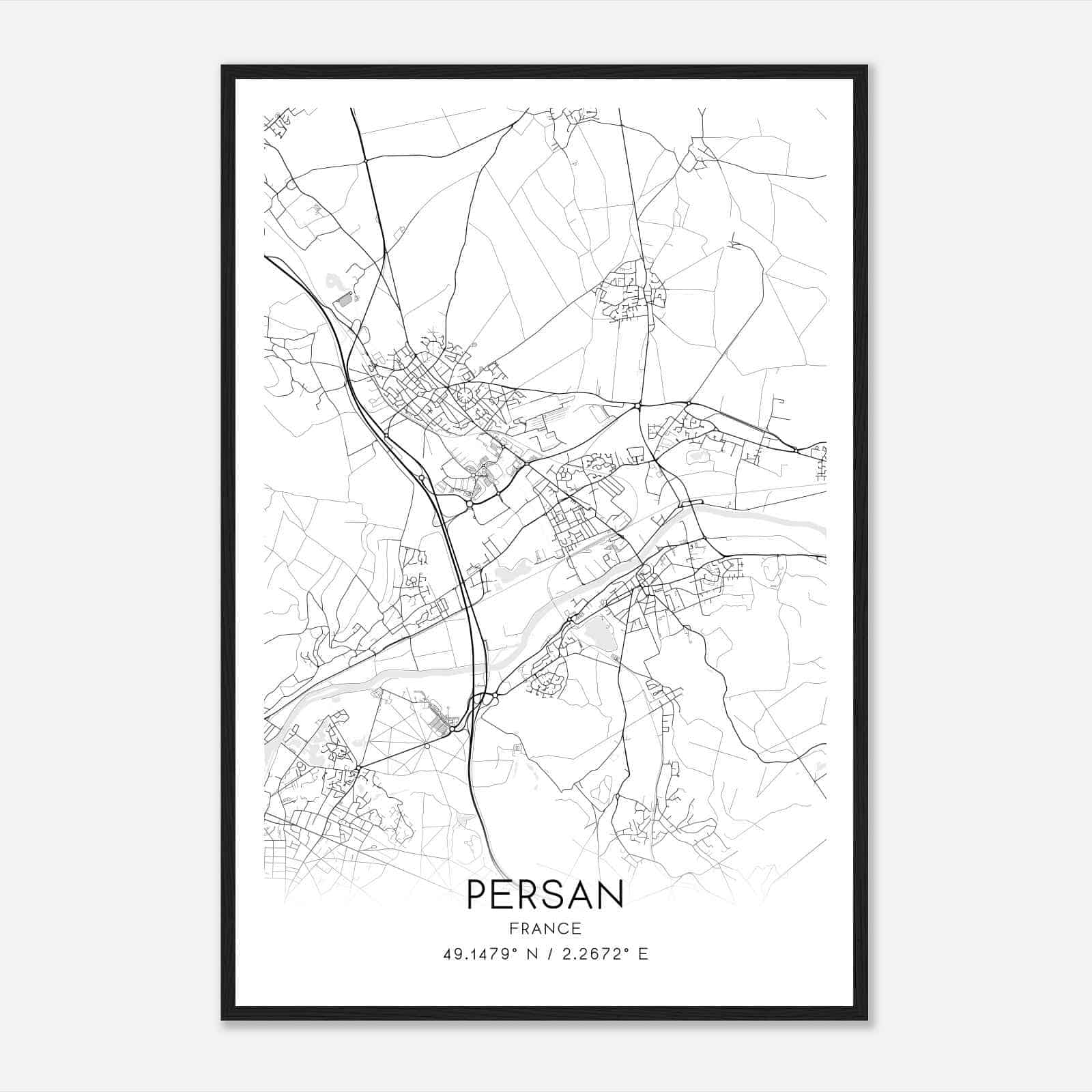 Persan France Map Poster, Modern Home Decor Wall Art Print Persan France Map Poster, Modern Home Decor Wall Art Print