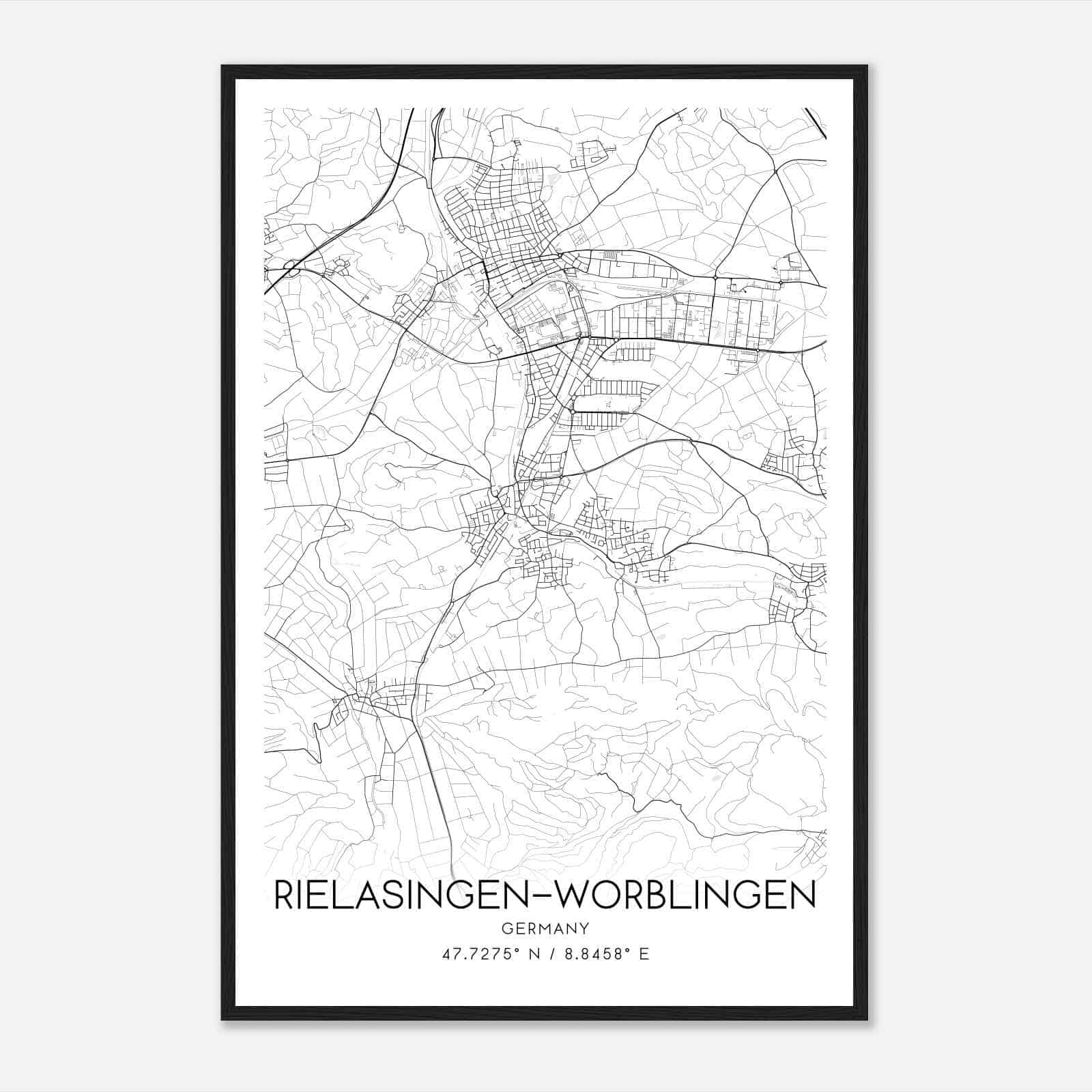 Rielasingen-Worblingen Germany Map Poster, Modern Home Decor Wall Art Print