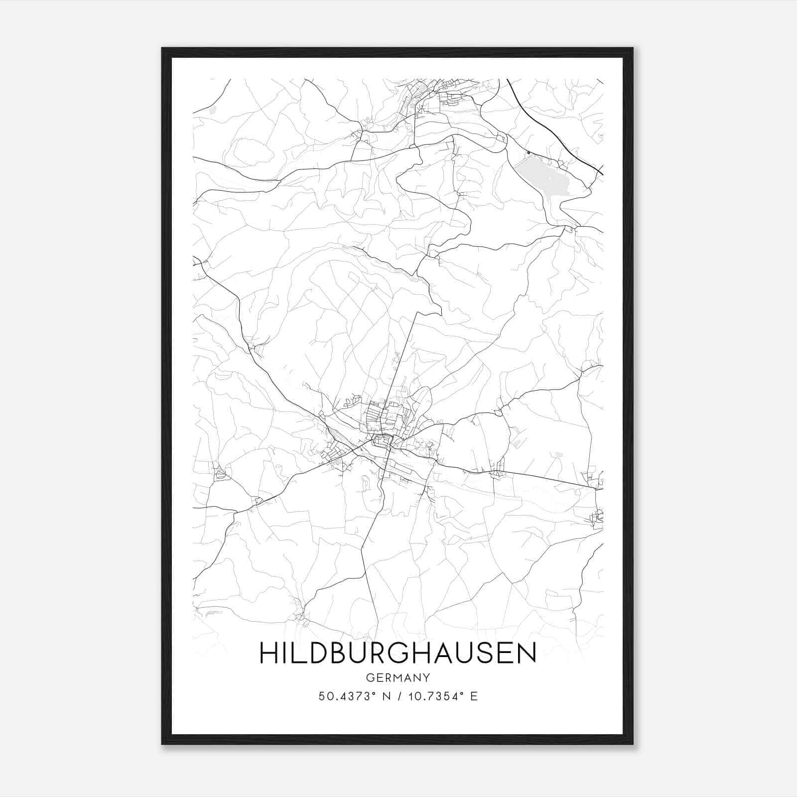 Hildburghausen Germany Map Poster, Modern Home Decor Wall Art Print