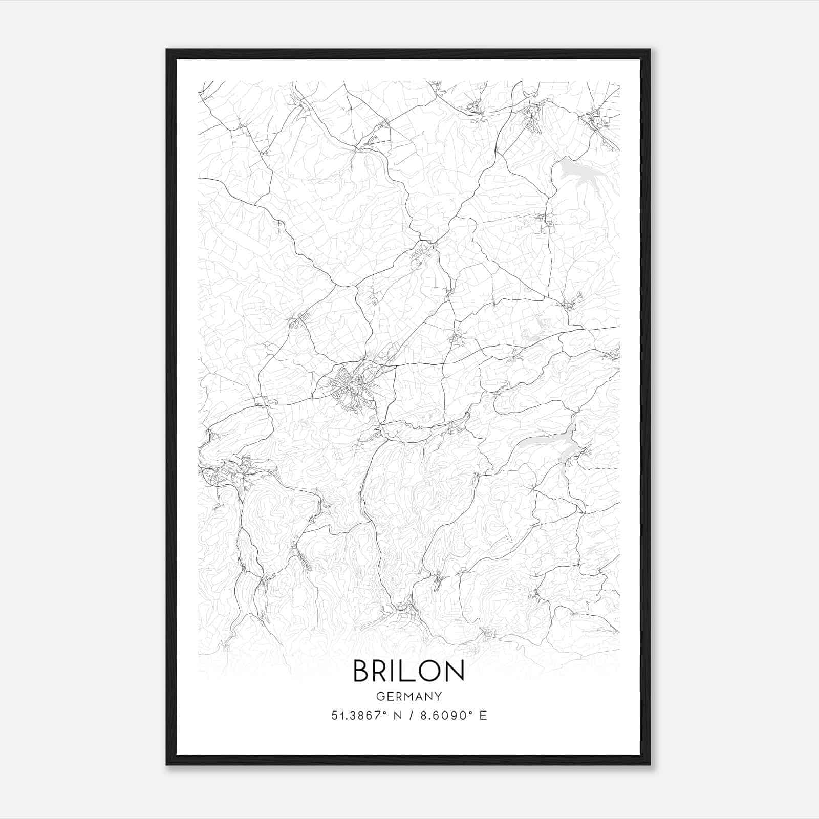 Brilon Germany Map Poster, Modern Home Decor Wall Art Print