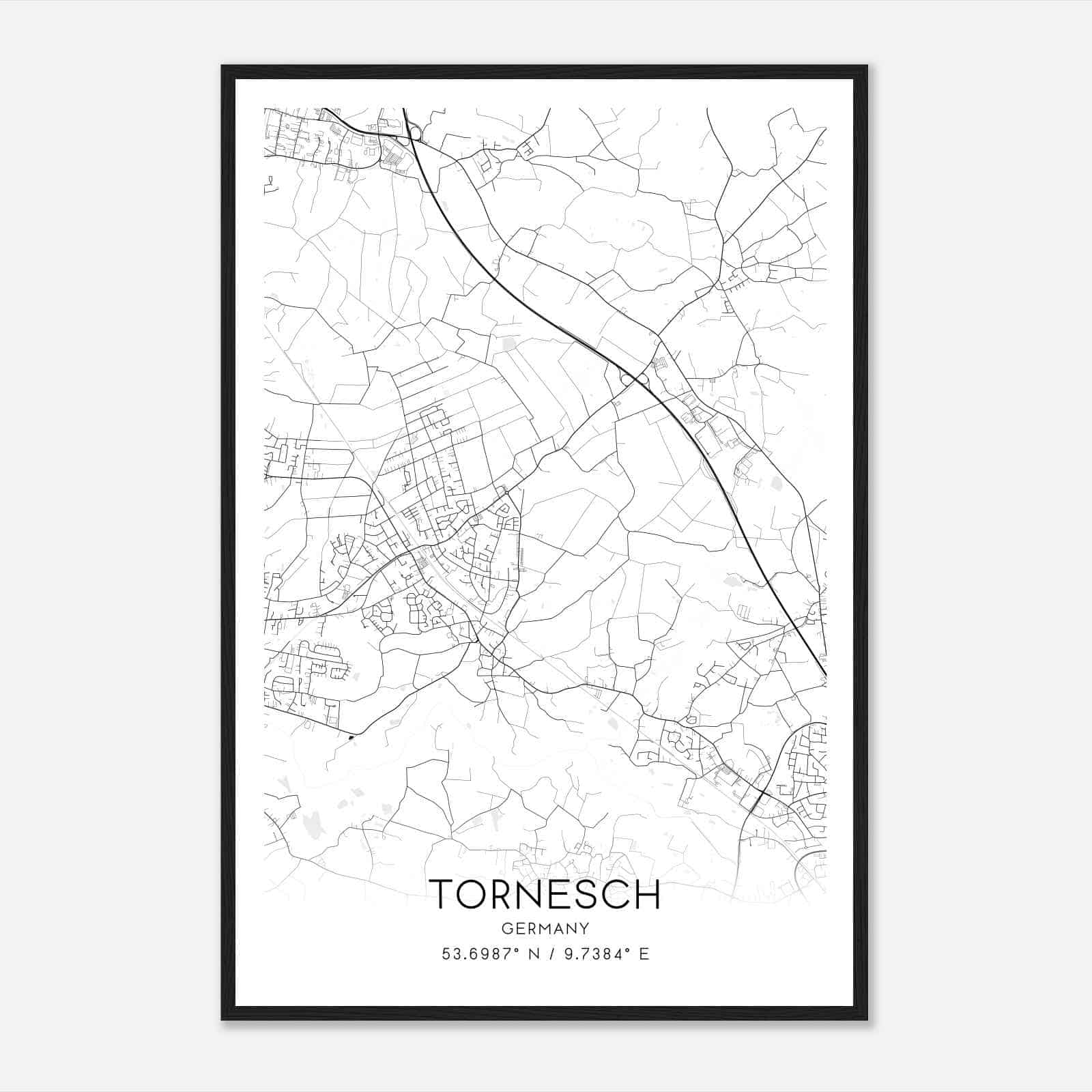 Tornesch Germany Map Poster, Modern Home Decor Wall Art Print