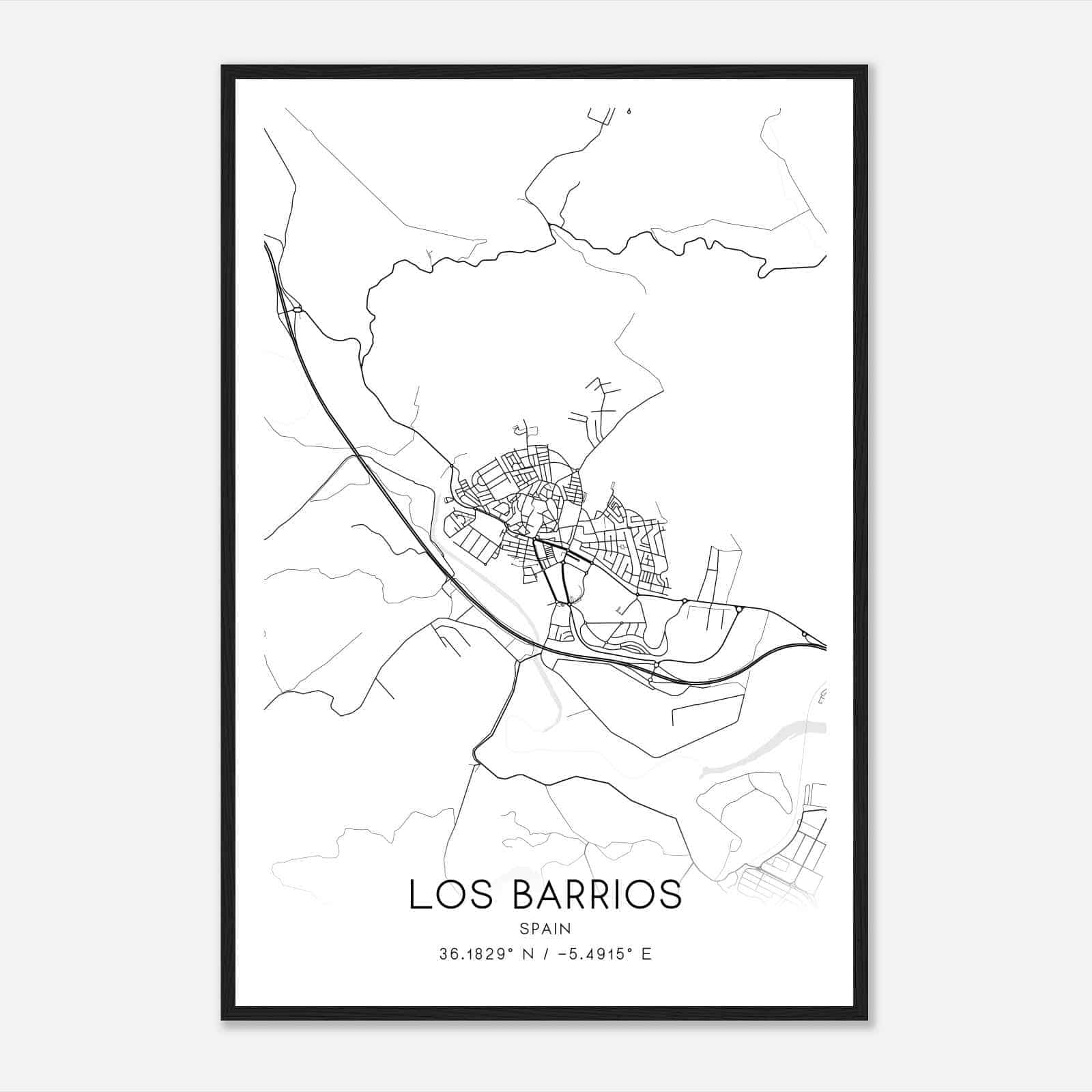 Los Barrios Spain Map Poster, Modern Home Decor Wall Art Print