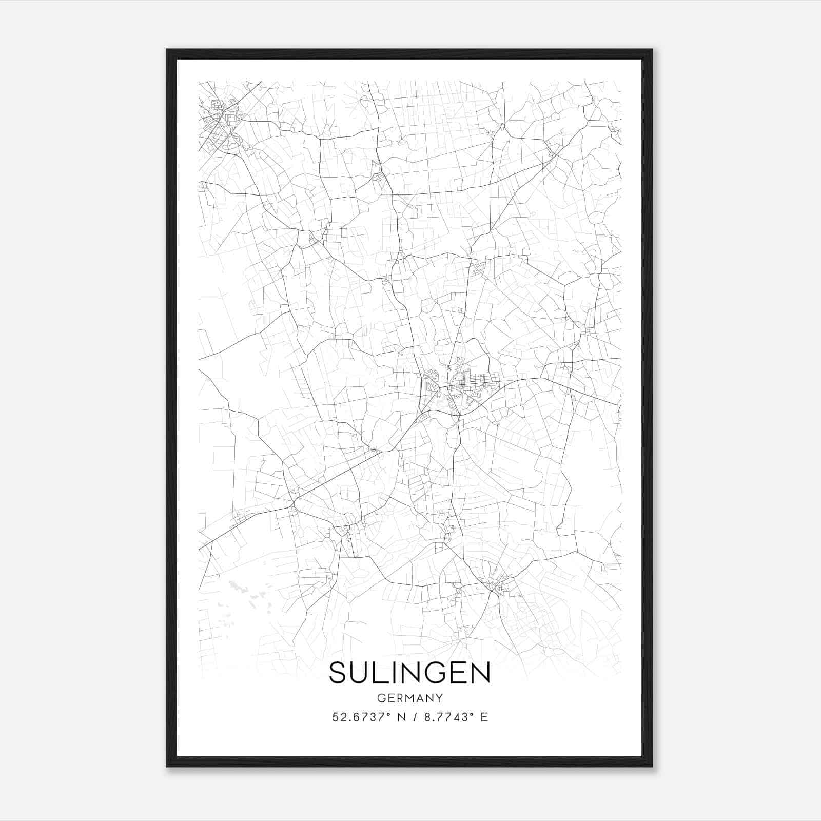 Sulingen Germany Map Poster, Modern Home Decor Wall Art Print