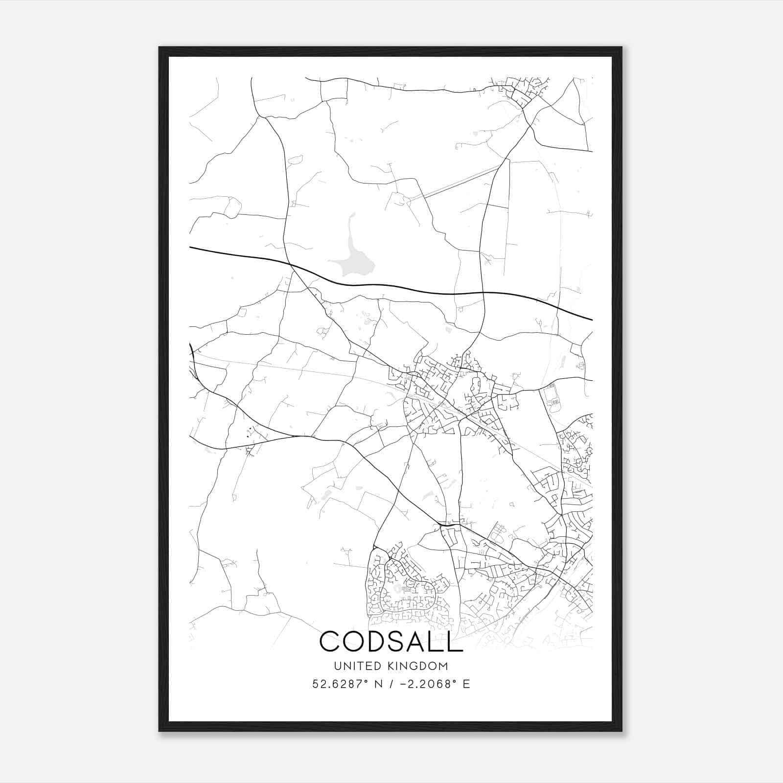 Codsall United Kingdom Map Poster, Modern Home Decor Wall Art Print