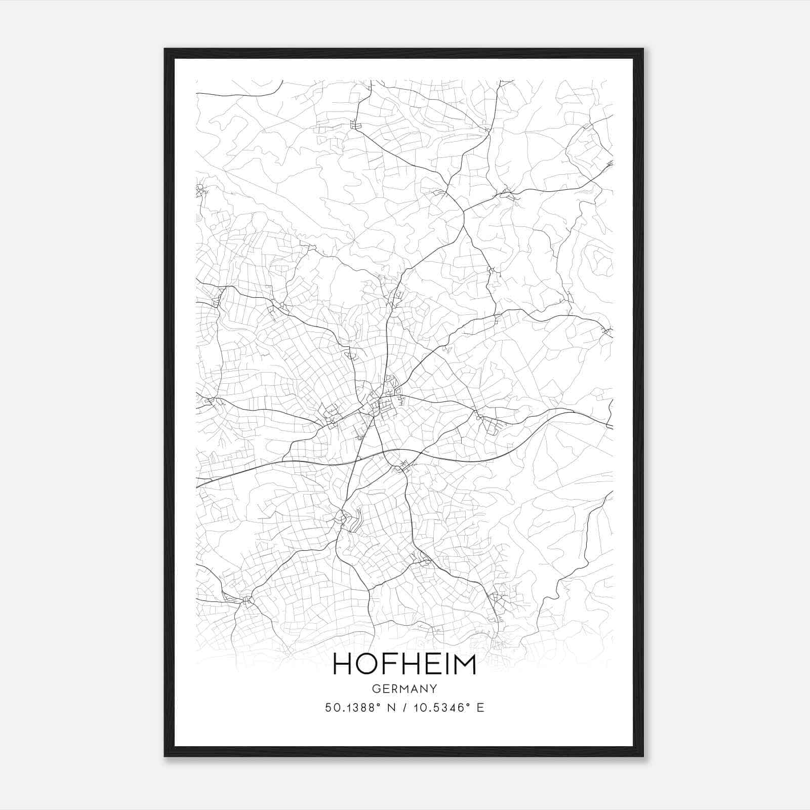 Hofheim in Unterfranken Germany Map Poster, Modern Home Decor Wall Art Print