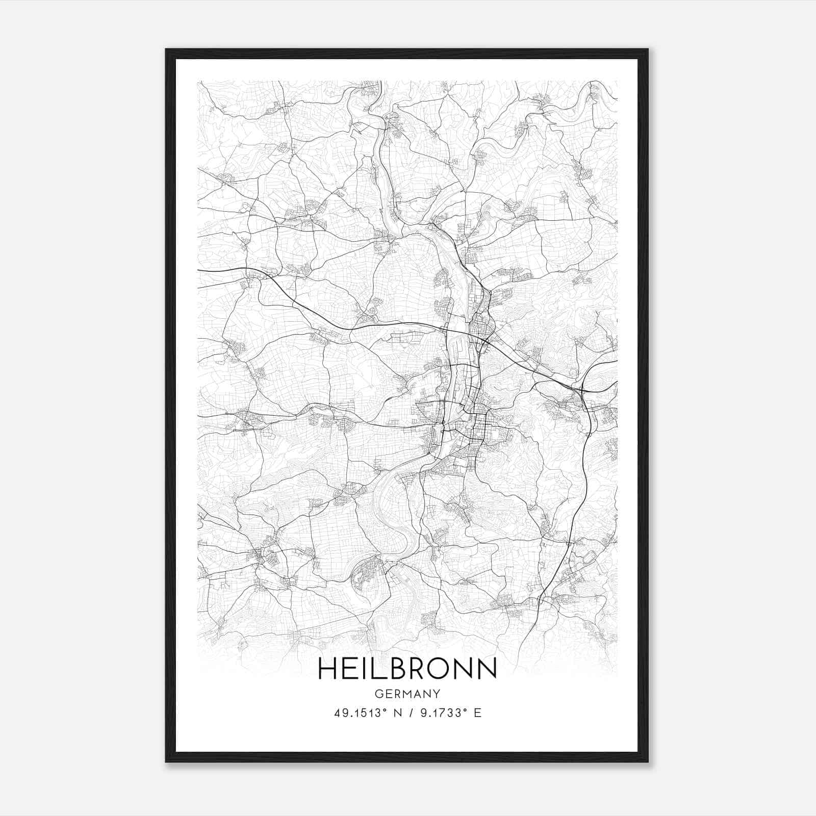 Heilbronn Germany Map Poster, Modern Home Decor Wall Art Print