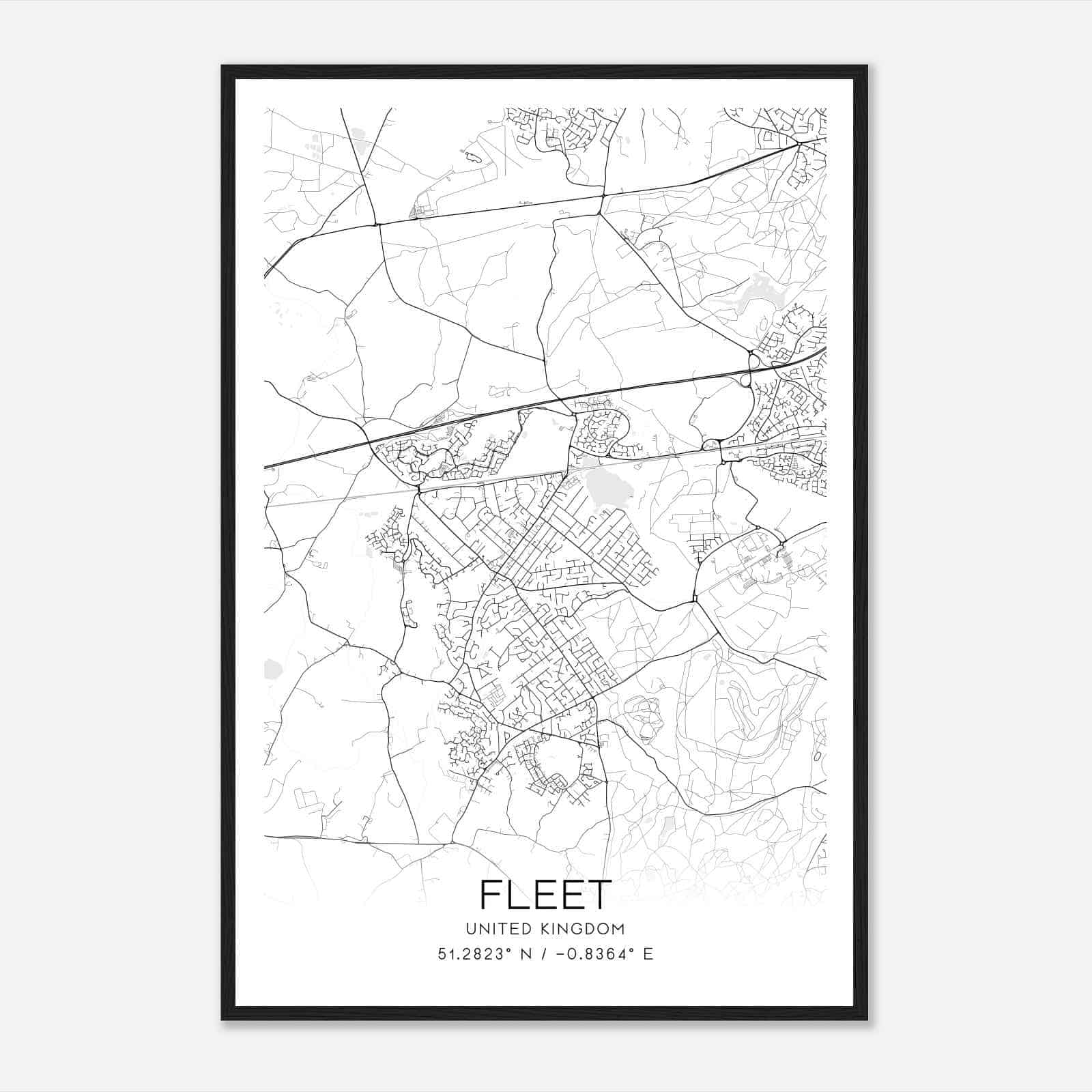 Fleet United Kingdom Map Poster, Modern Home Decor Wall Art Print