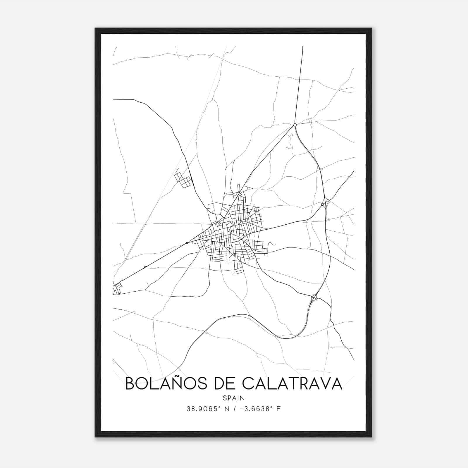 Bolanos de Calatrava Spain Map Poster, Modern Home Decor Wall Art Print