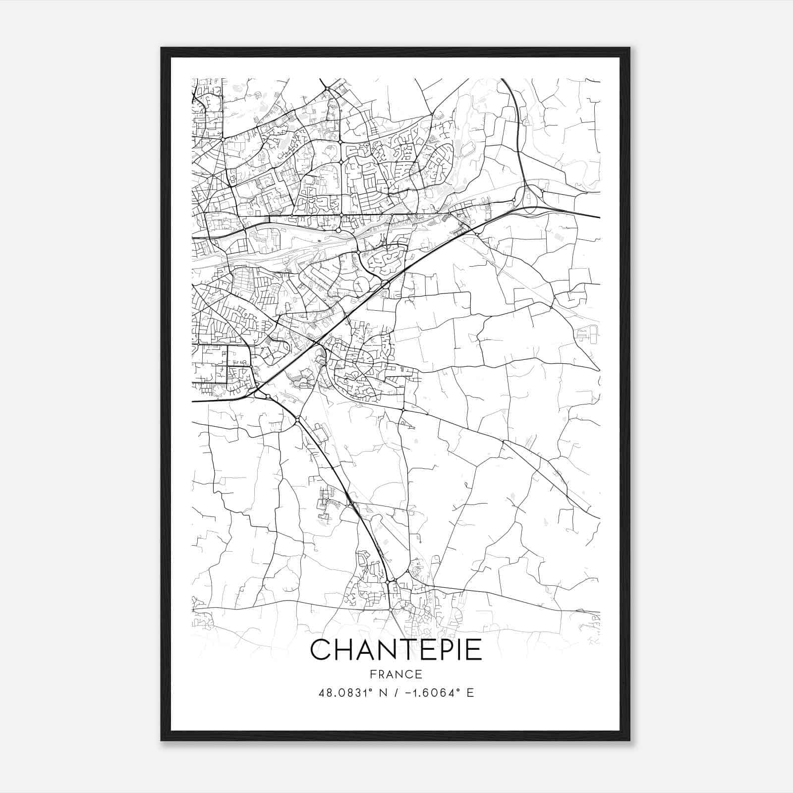 Chantepie France Map Poster, Modern Home Decor Wall Art Print