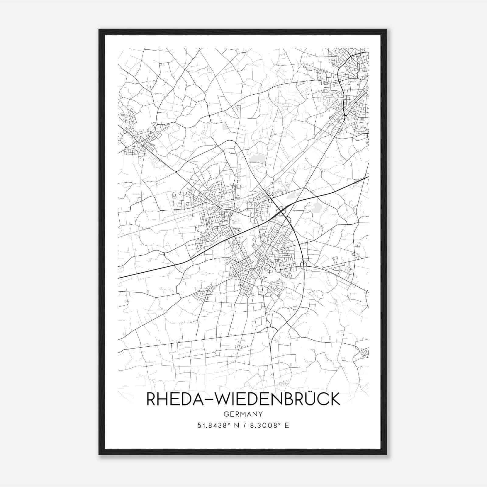 Rheda-Wiedenbruck Germany Map Poster, Modern Home Decor Wall Art Print
