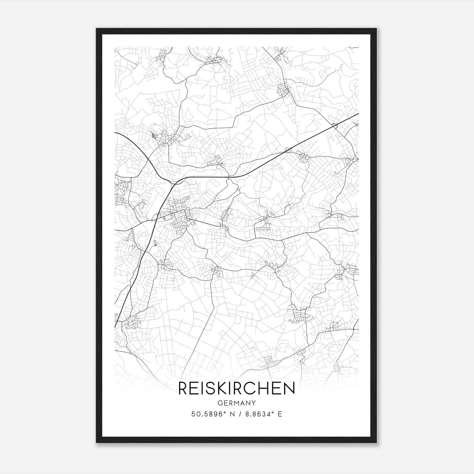 Reiskirchen Germany Map Poster, Modern Home Decor Wall Art Print