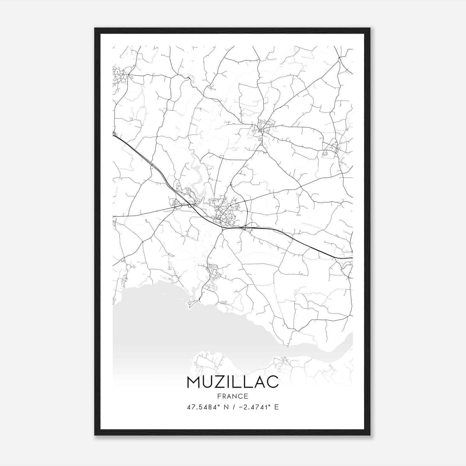 Muzillac France Map Poster, Modern Home Decor Wall Art Print