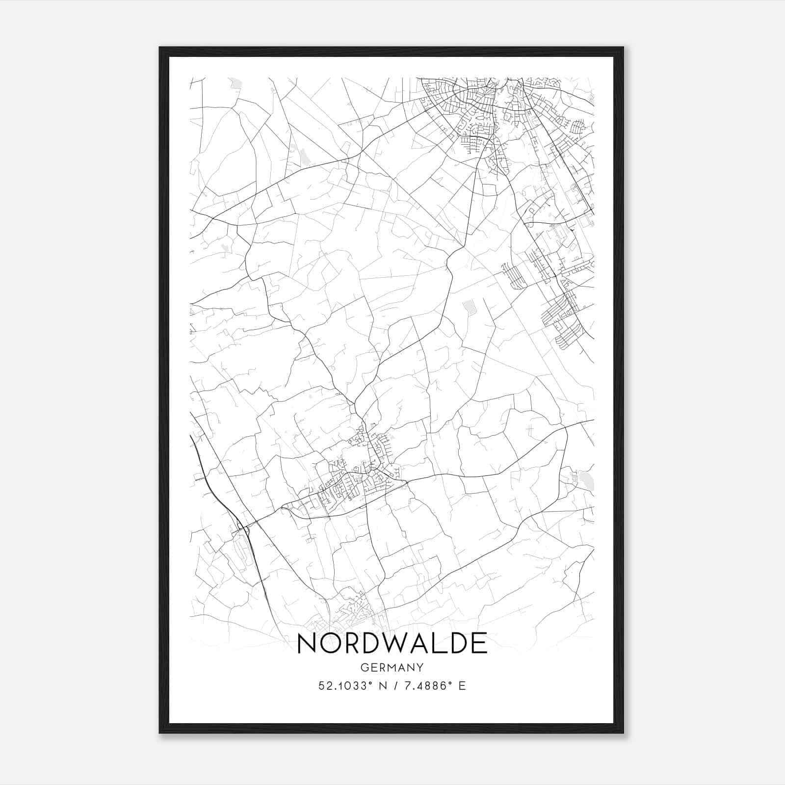 Nordwalde Germany Map Poster, Modern Home Decor Wall Art Print
