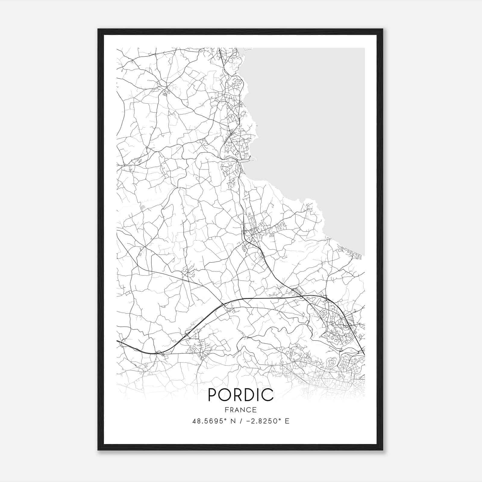 Pordic France Map Poster, Modern Home Decor Wall Art Print