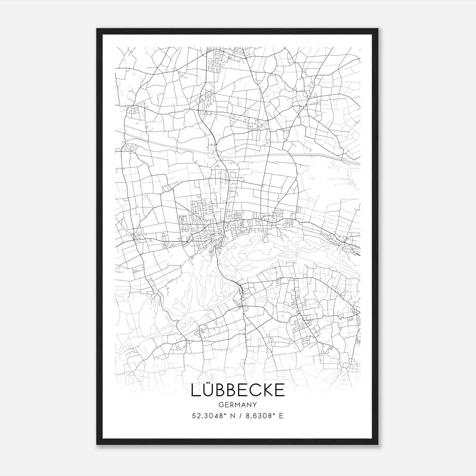 Lubbecke Germany Map Poster, Modern Home Decor Wall Art Print