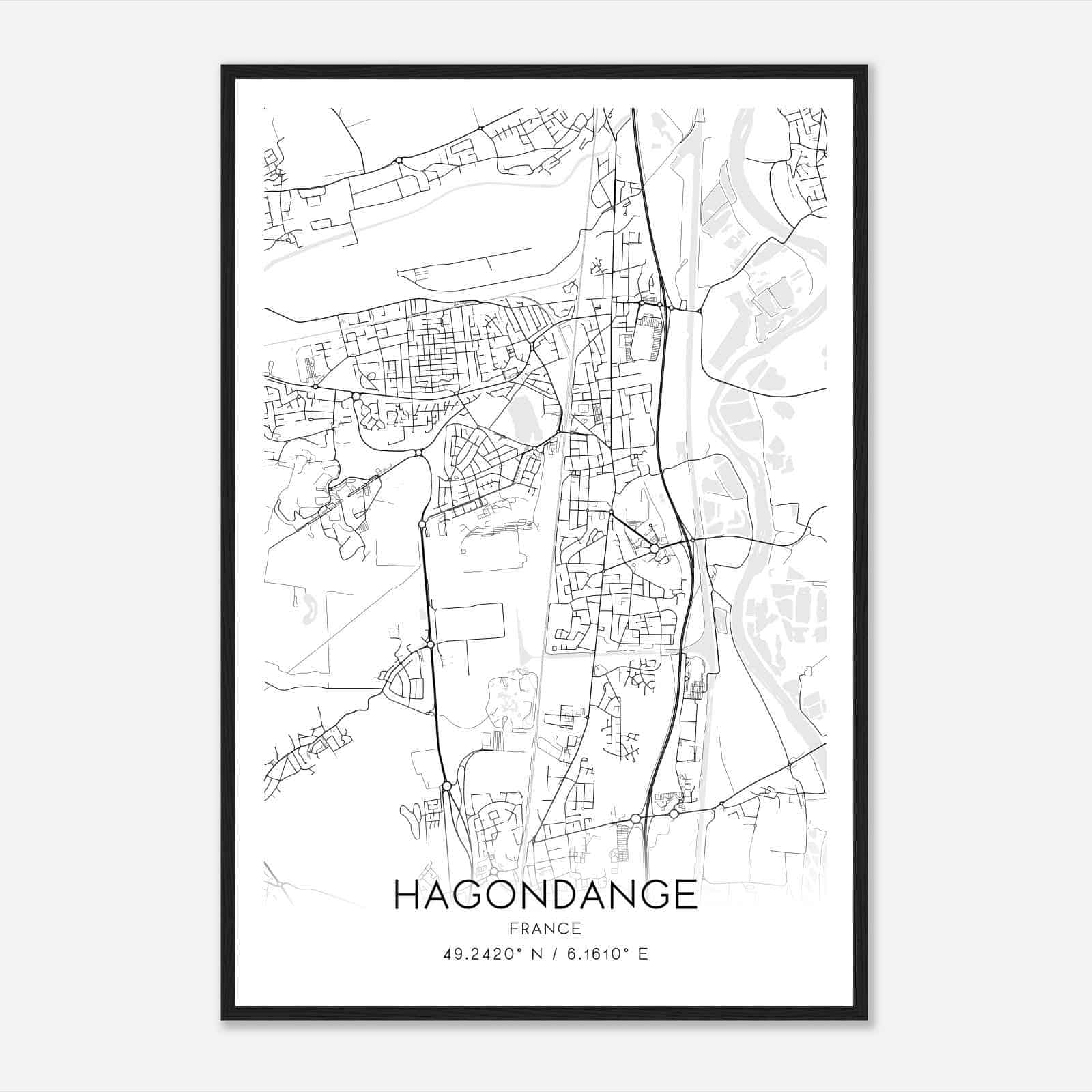 Hagondange France Map Poster, Modern Home Decor Wall Art Print