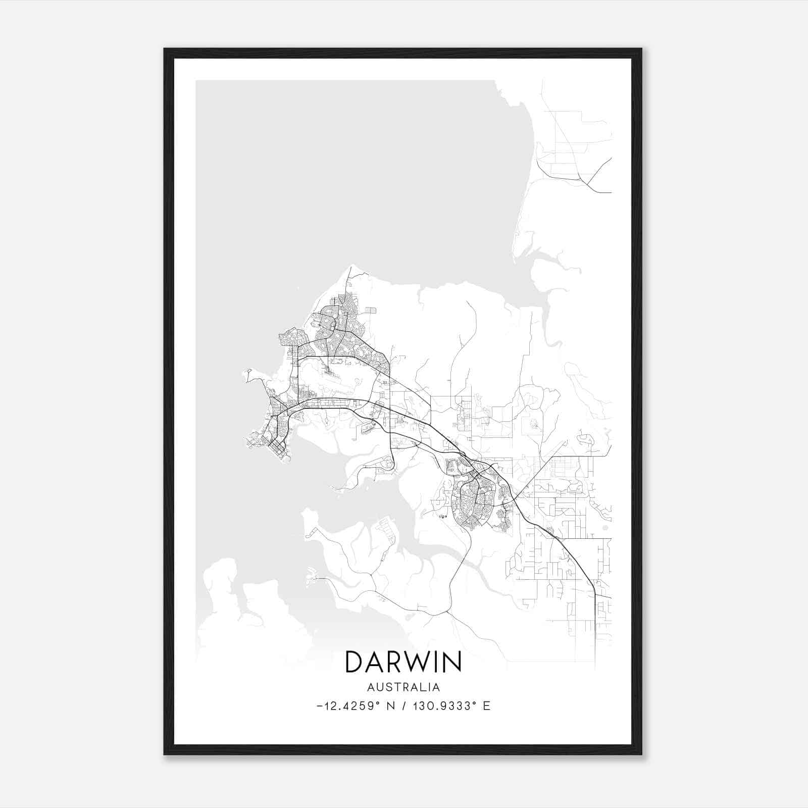 Darwin Australia Map Poster, Modern Home Decor Wall Art Print