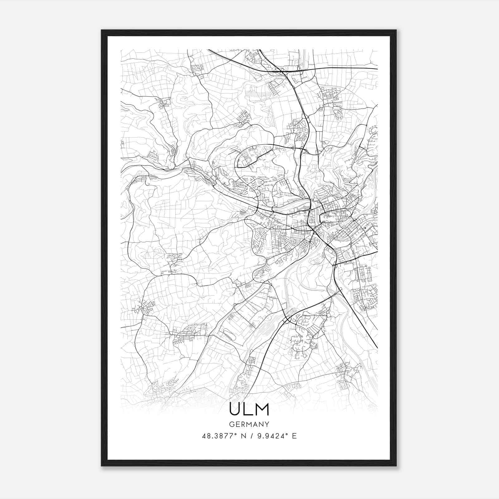Ulm Germany Map Poster, Modern Home Decor Wall Art Print