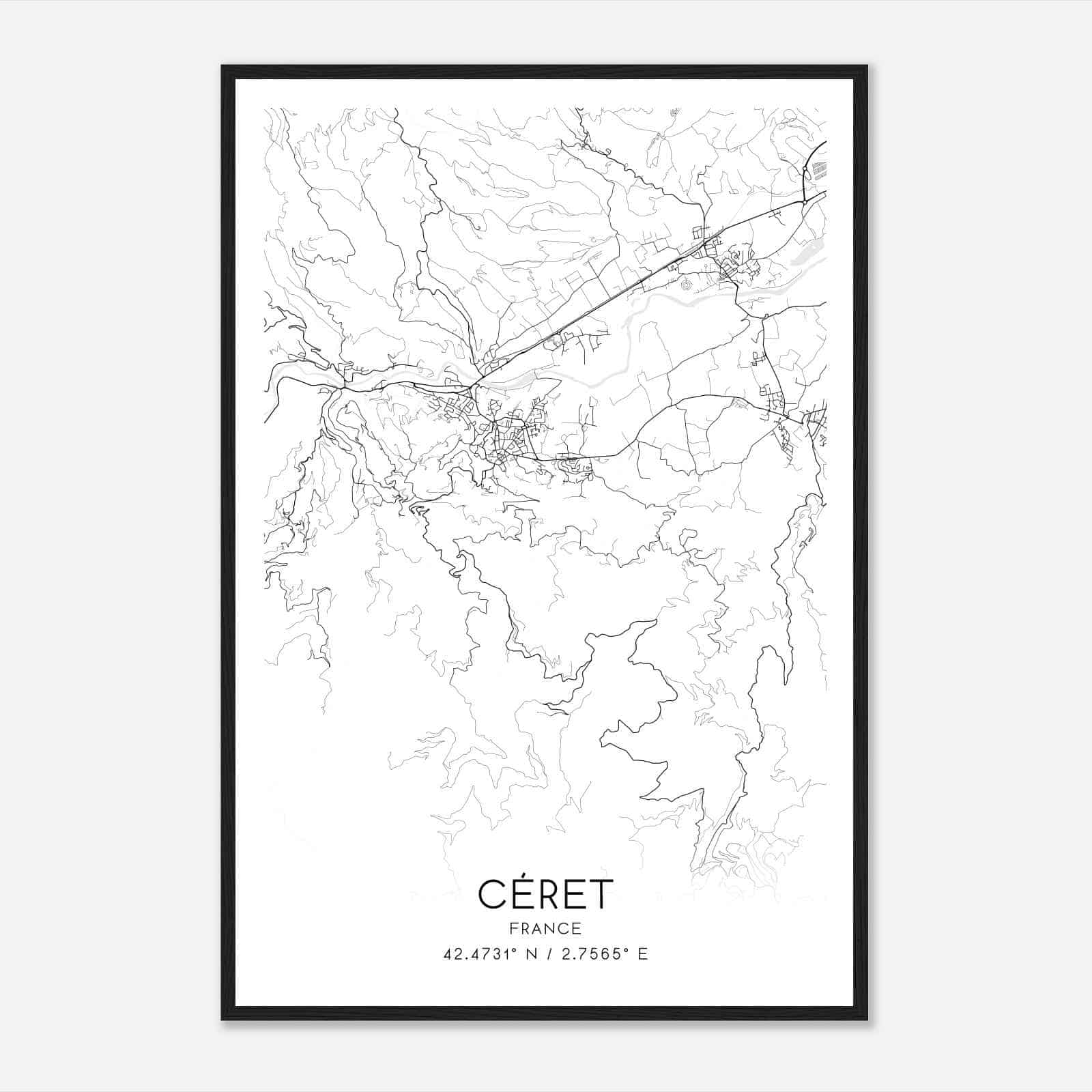 Ceret France Map Poster, Modern Home Decor Wall Art Print