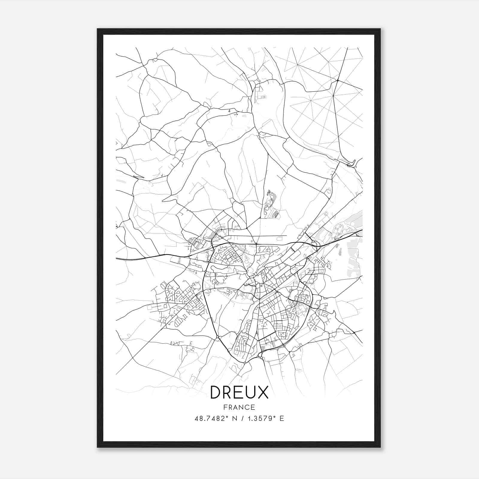 Dreux France Map Poster, Modern Home Decor Wall Art Print