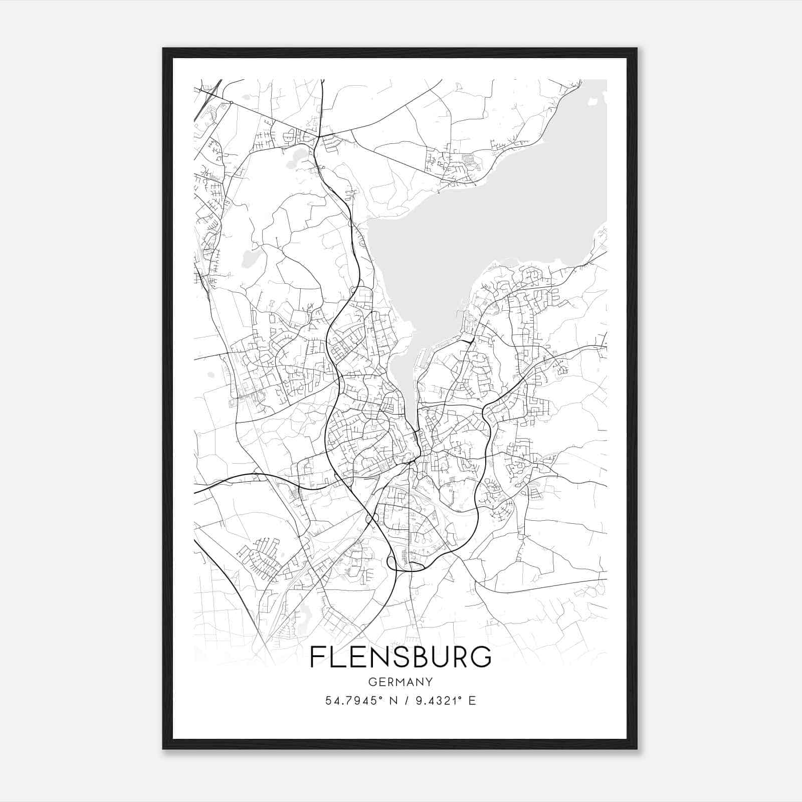 Flensburg Germany Map Poster, Modern Home Decor Wall Art Print