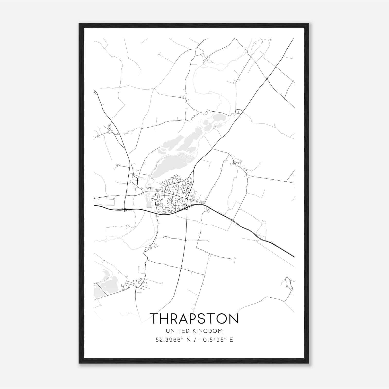Thrapston United Kingdom Map Poster, Modern Home Decor Wall Art Print