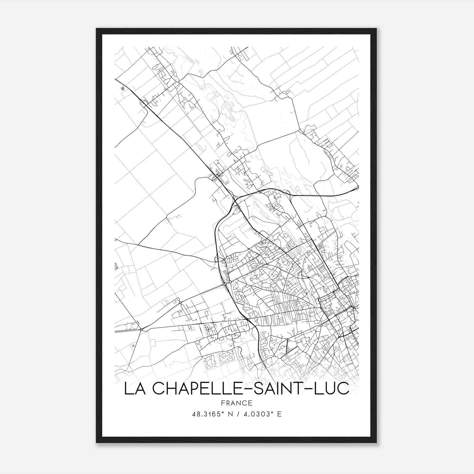 La Chapelle-Saint-Luc France Map Poster, Modern Home Decor Wall Art Print