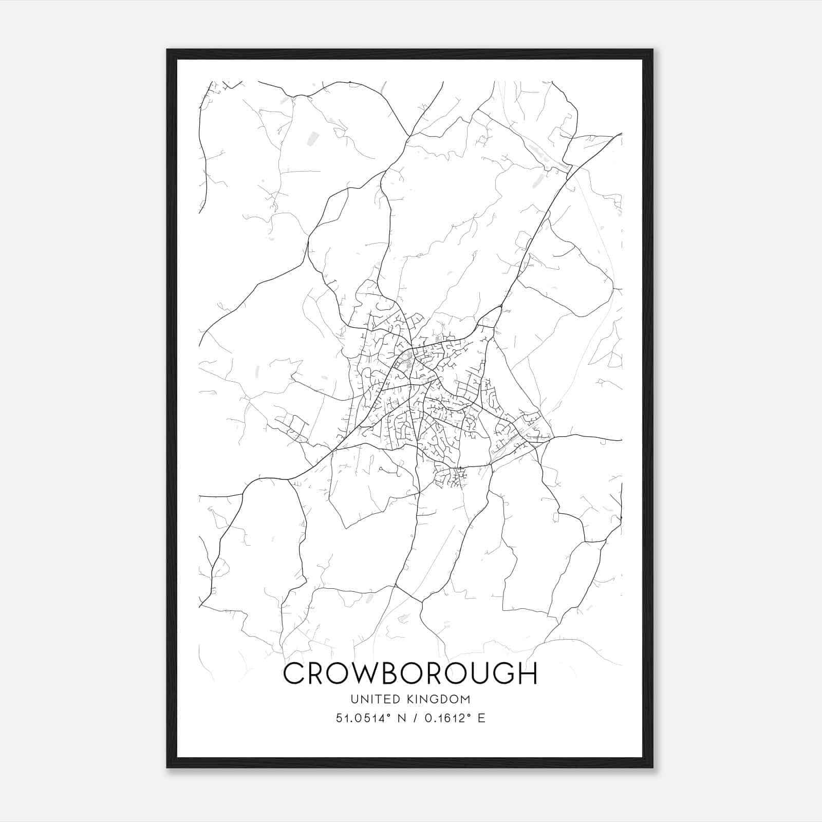 Crowborough United Kingdom Map Poster, Modern Home Decor Wall Art Print