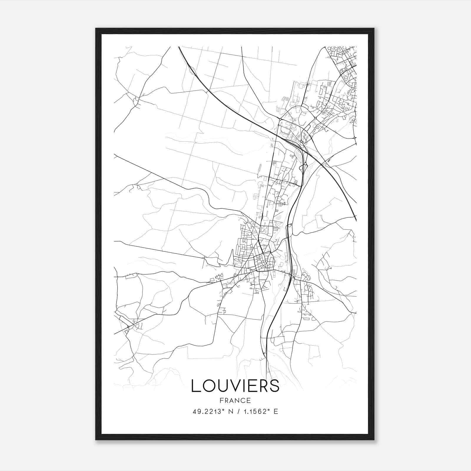 Louviers France Map Poster, Modern Home Decor Wall Art Print