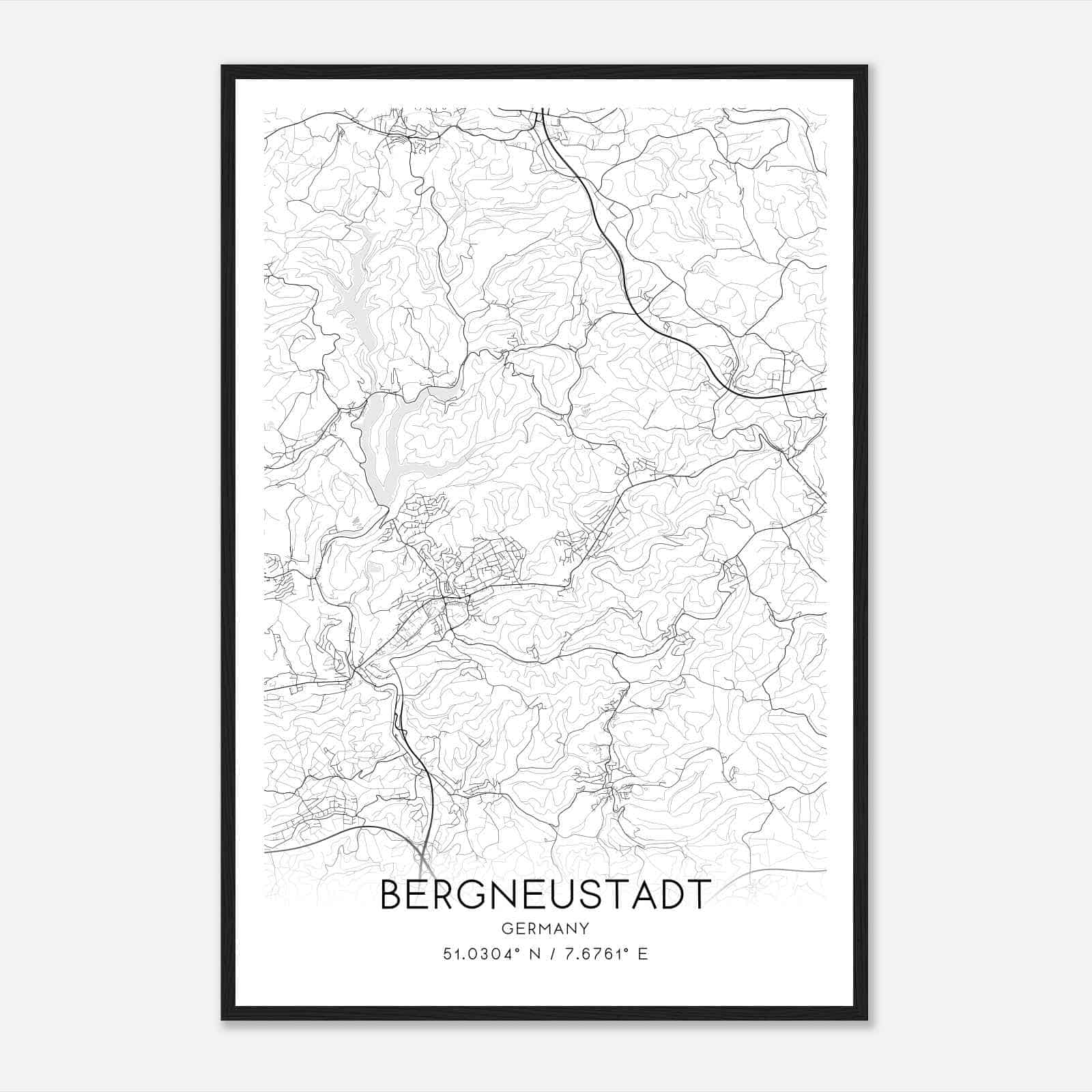 Bergneustadt Germany Map Poster, Modern Home Decor Wall Art Print
