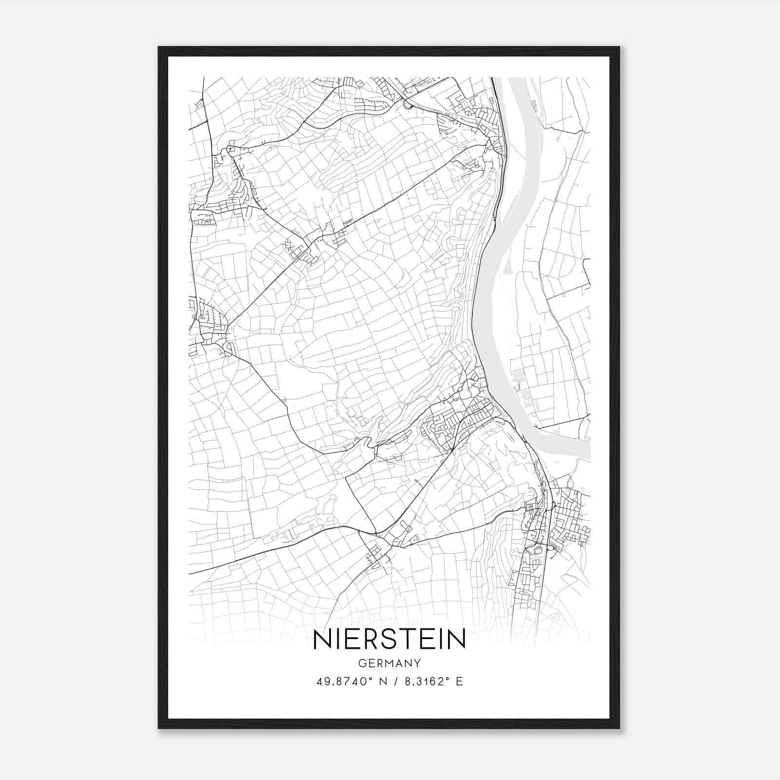 Nierstein Germany Map Poster, Modern Home Decor Wall Art Print