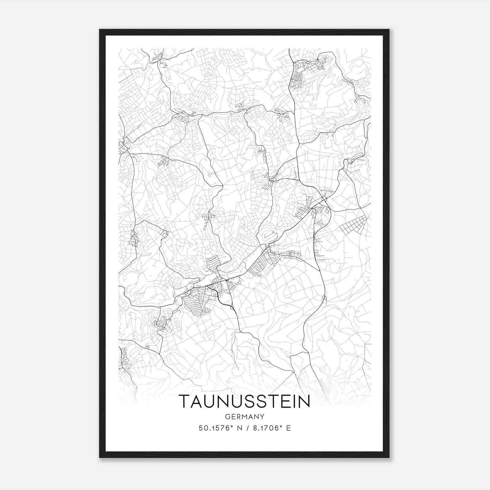 Taunusstein Germany Map Poster, Modern Home Decor Wall Art Print