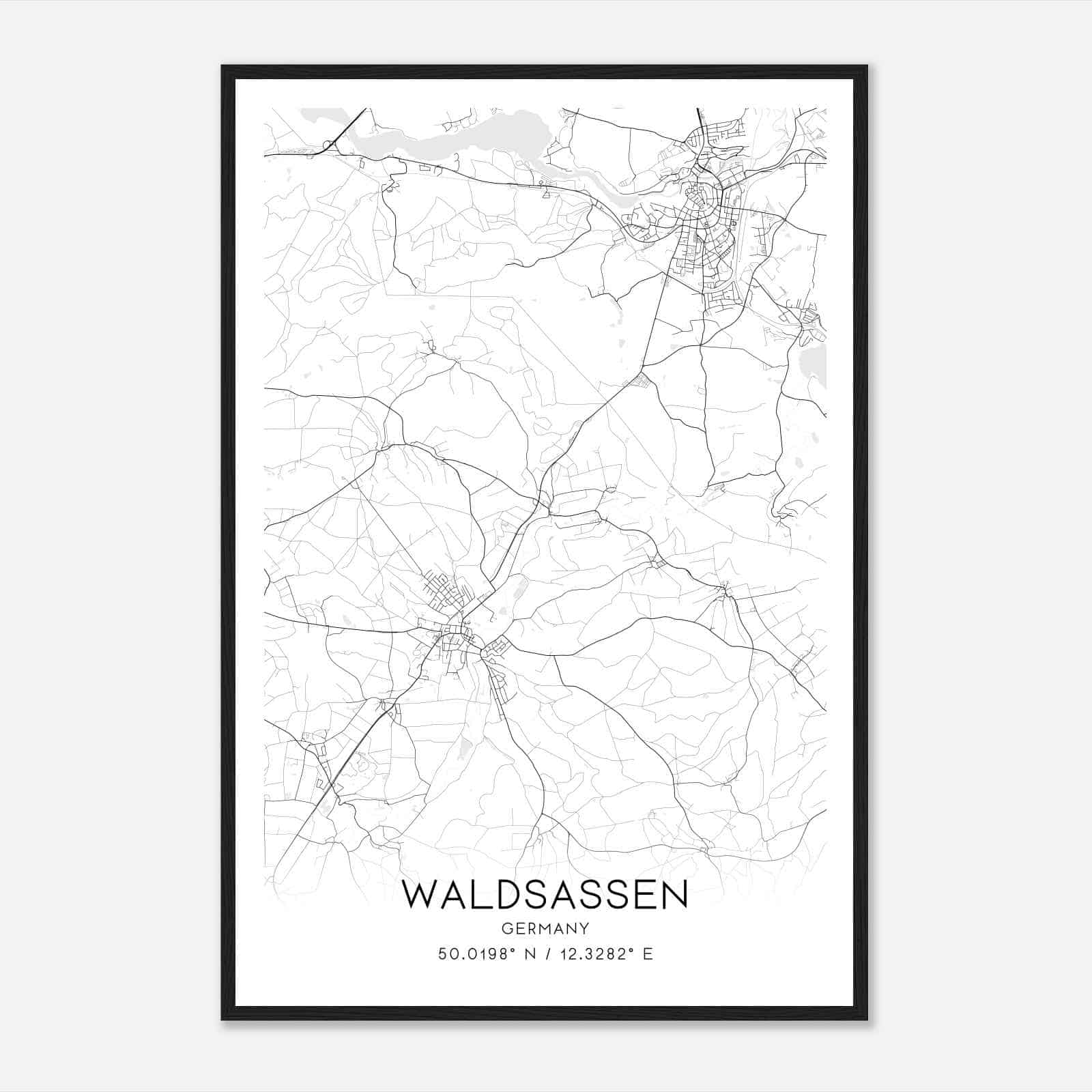 Waldsassen Germany Map Poster, Modern Home Decor Wall Art Print