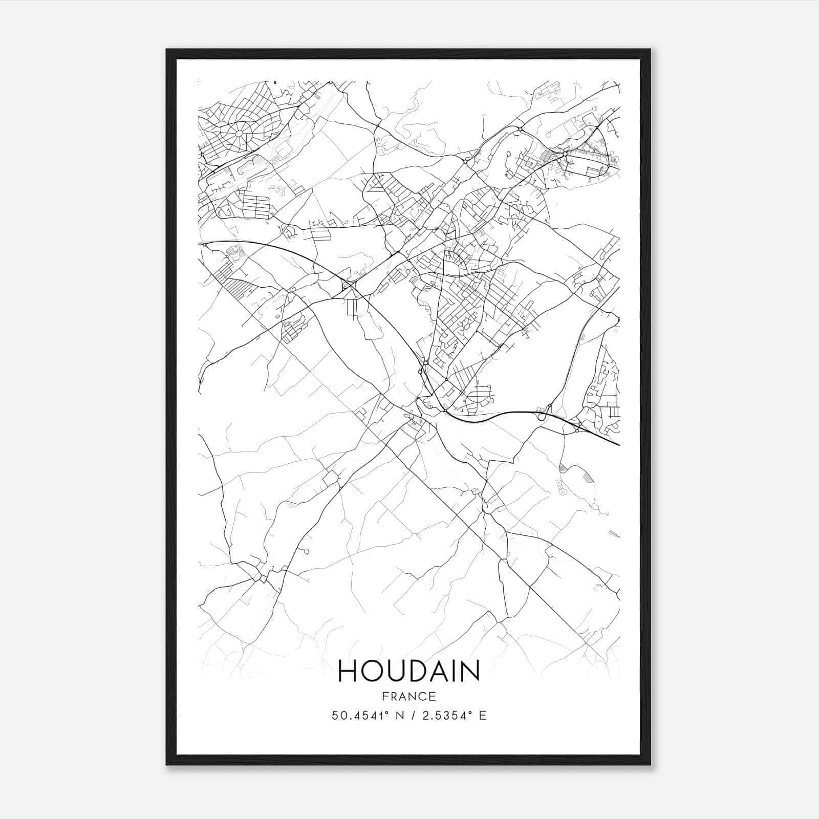 Houdain France Map Poster, Modern Home Decor Wall Art Print
