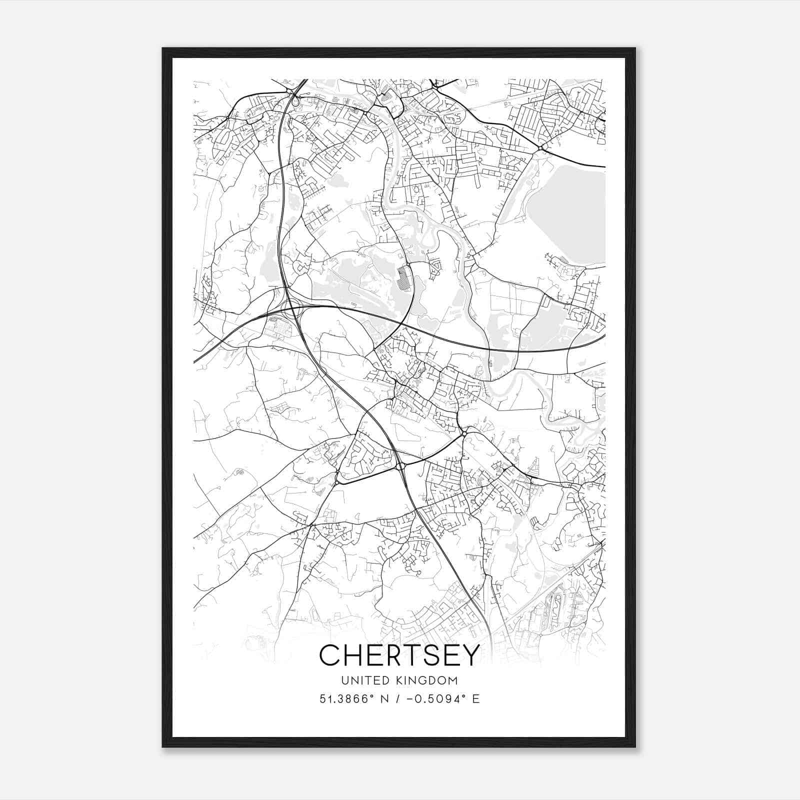 Chertsey United Kingdom Map Poster, Modern Home Decor Wall Art Print