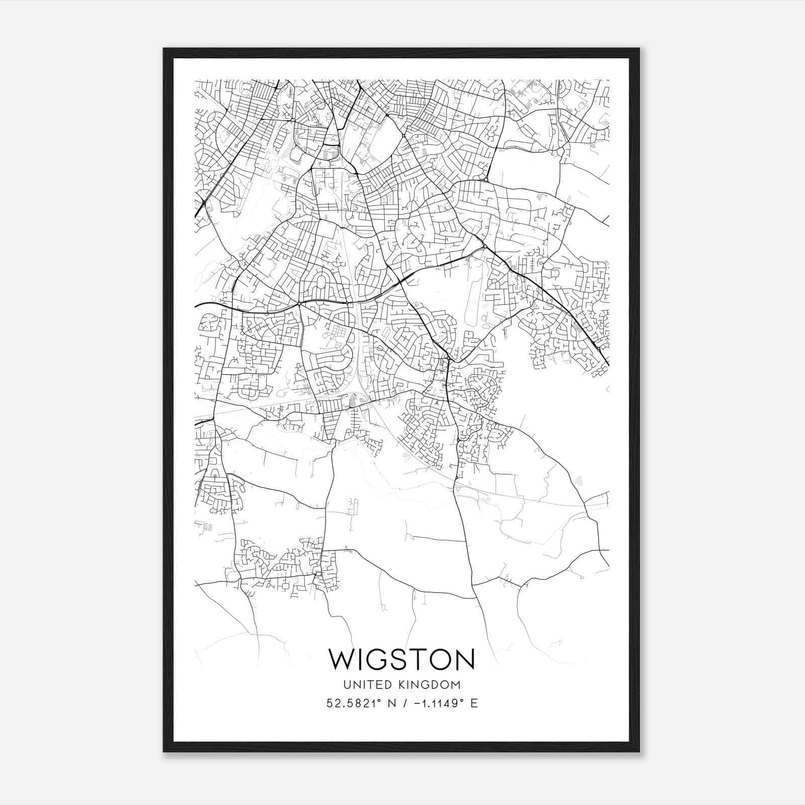 Wigston Magna United Kingdom Map Poster, Modern Home Decor Wall Art Print