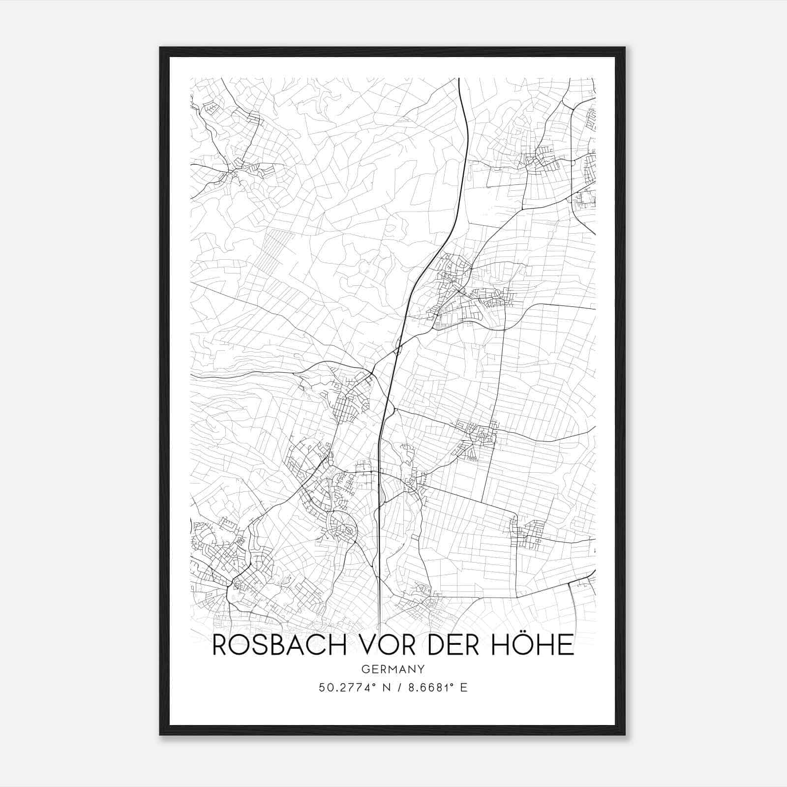 Rosbach vor der Hohe Germany Map Poster, Modern Home Decor Wall Art Print