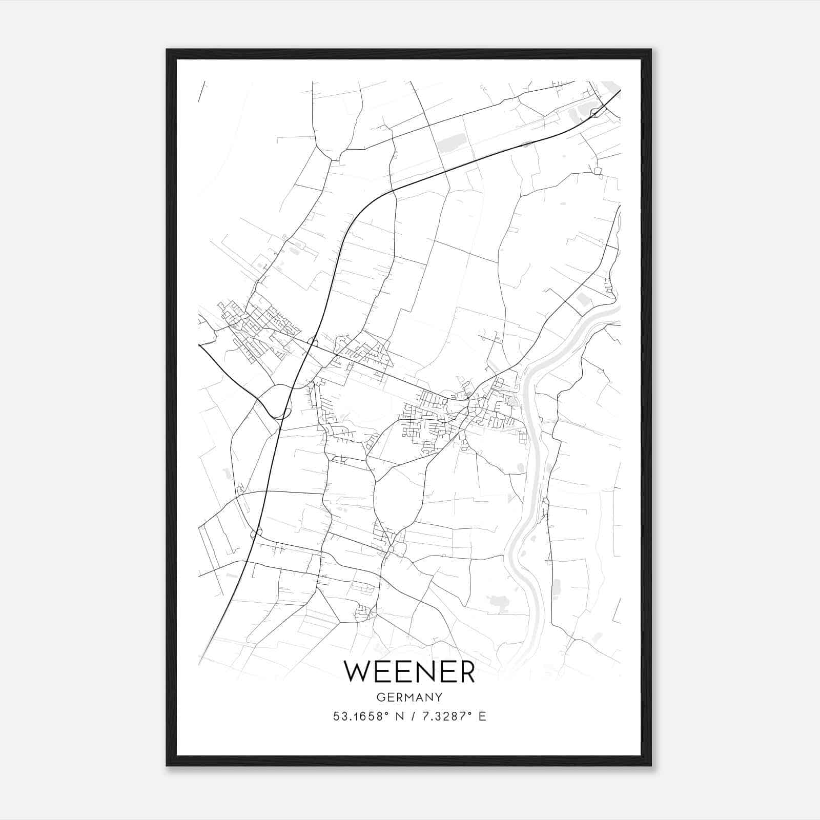 Weener Germany Map Poster, Modern Home Decor Wall Art Print