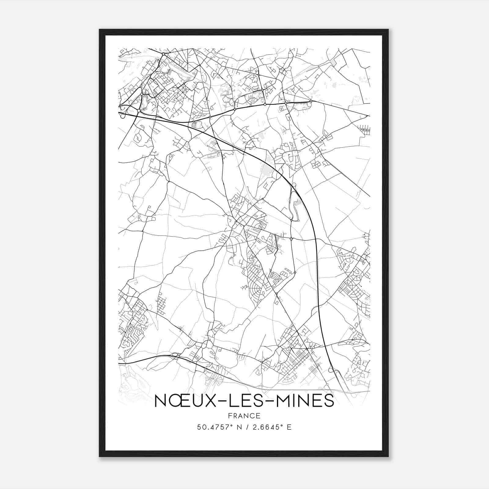 Noeux-les-Mines France Map Poster, Modern Home Decor Wall Art Print