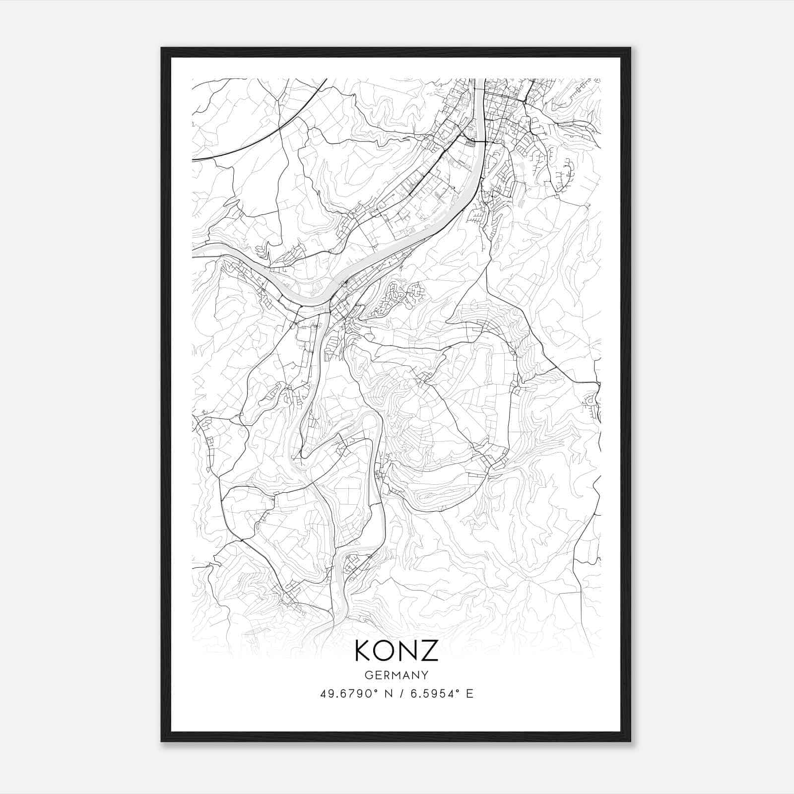 Konz Germany Map Poster, Modern Home Decor Wall Art Print