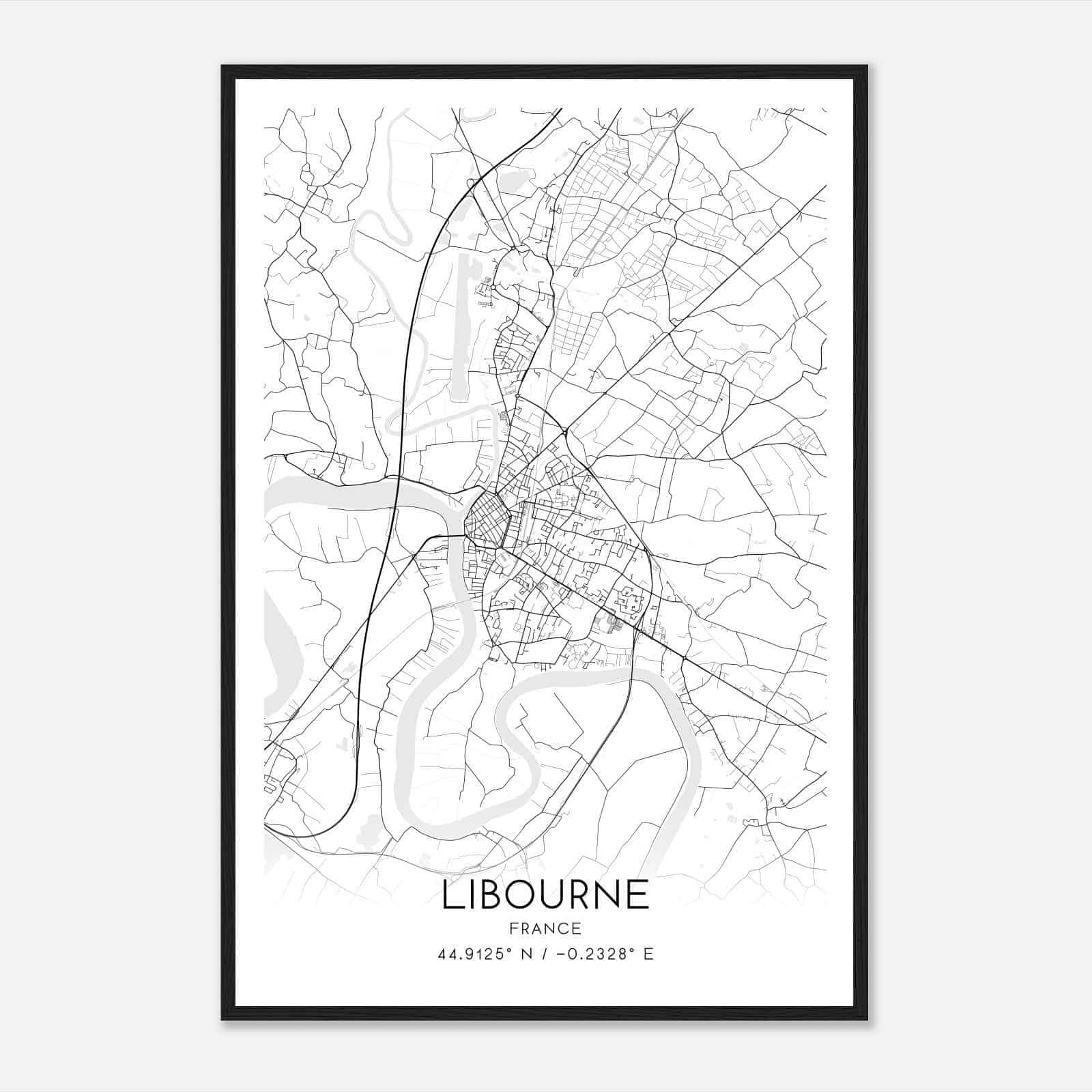 Libourne France Map Poster, Modern Home Decor Wall Art Print