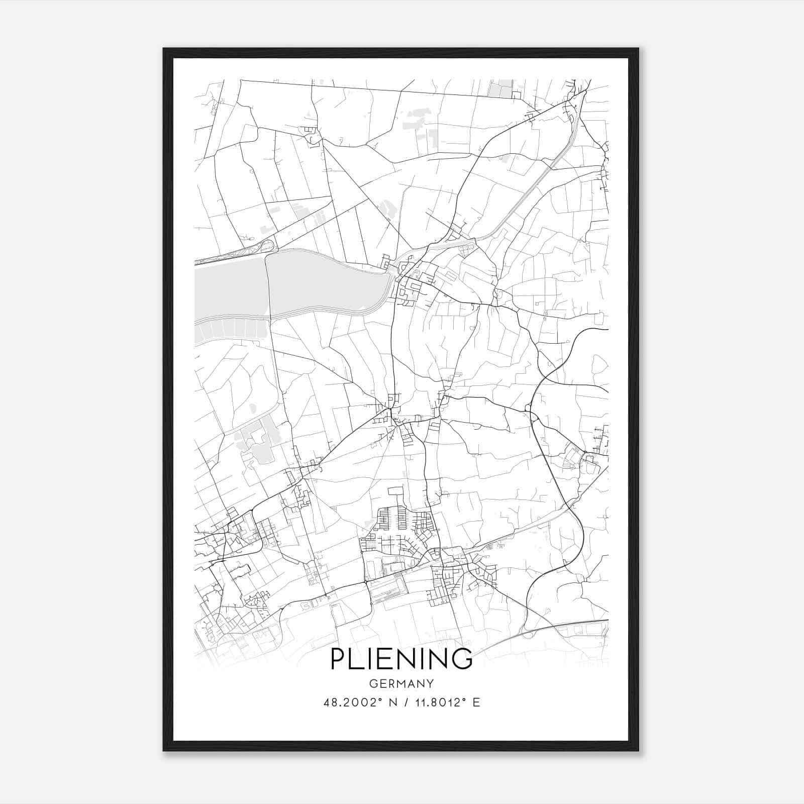 Pliening Germany Map Poster, Modern Home Decor Wall Art Print
